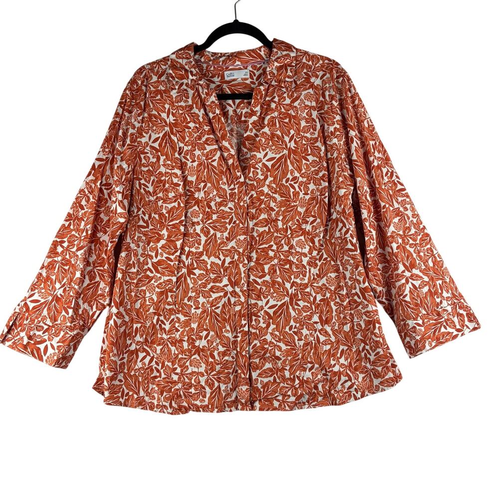 Croft & Barrow Button Down Shirt Womens 2X Orange White Floral Print Fall Autumn